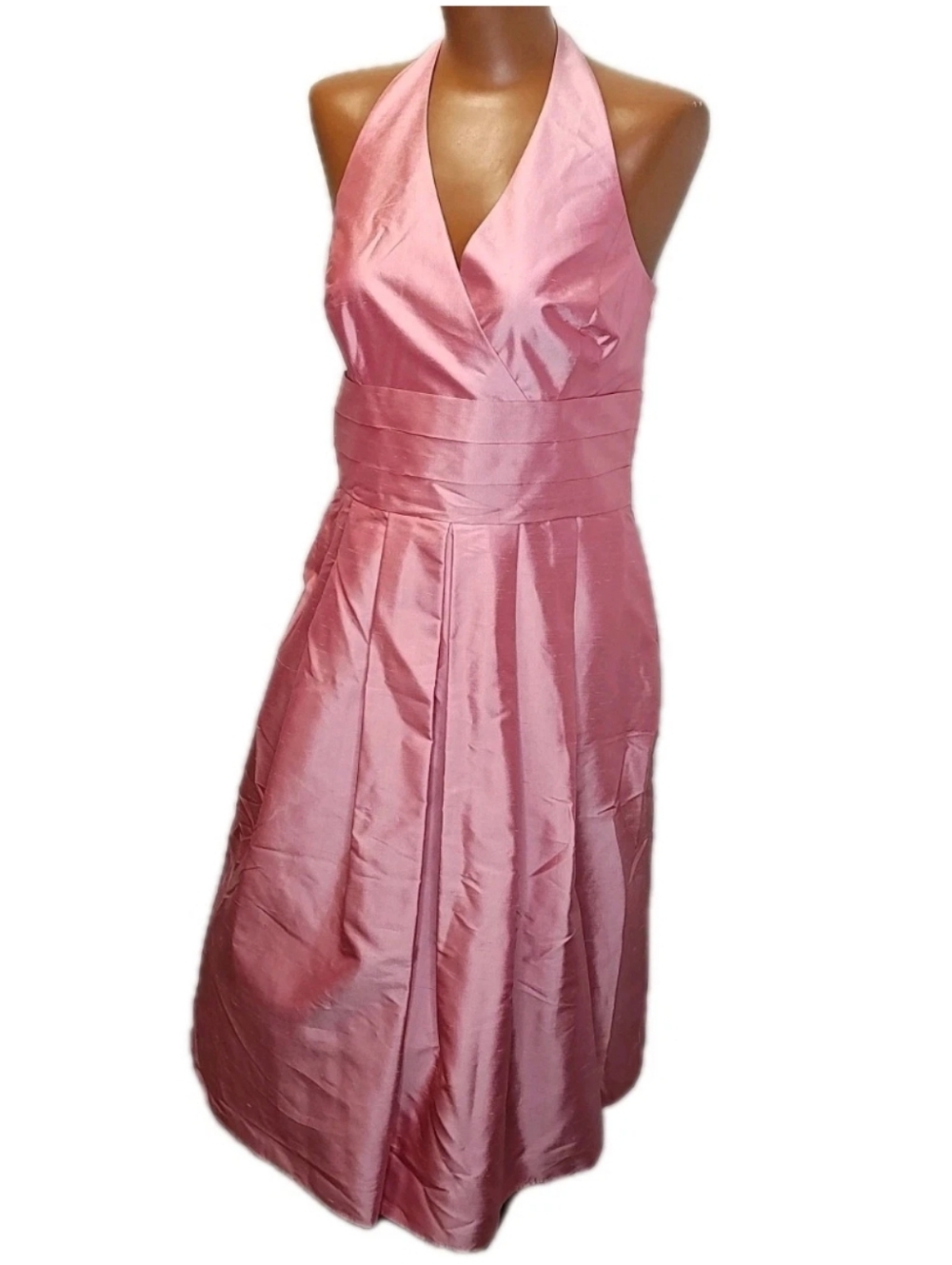 Ann Taylor Dupioni Silk Halter Midi Dress 6/Sm Pink Wedding Coquette Prom Nwt